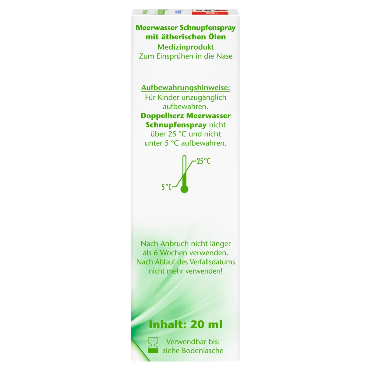 Abbildung der Produktverpackung Doppelherz aktiv Meerwasser Schnupfenspray Seitenansicht rechts